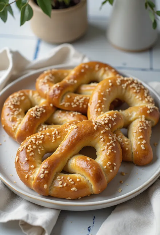 Servis edilmiş biberiyeli pretzel