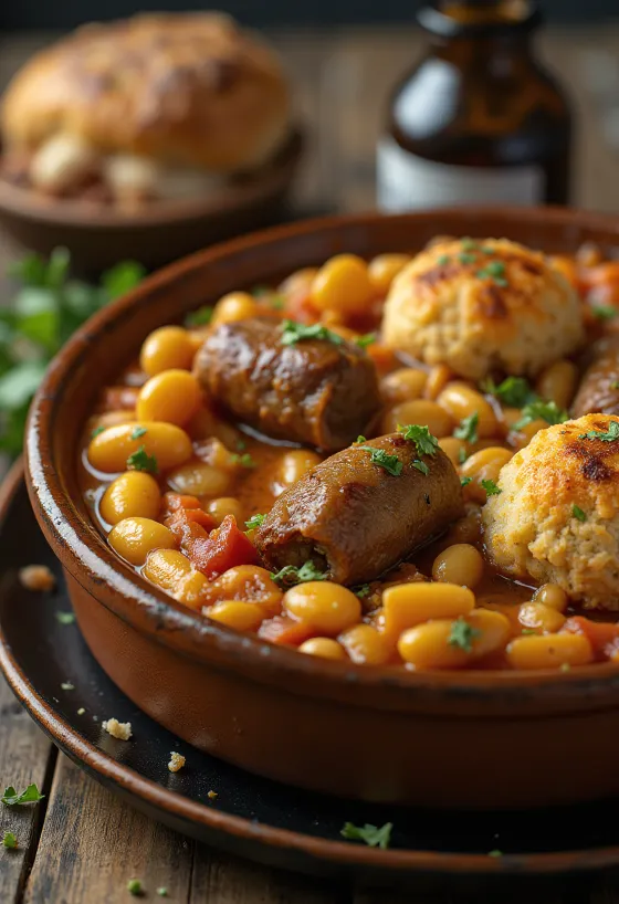 Kuzu etli Cassoulet, fasulye ve sosisli tek tencere yemeği