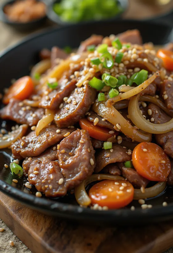 Dana eti ve limonla servis edilmiş bulgogi