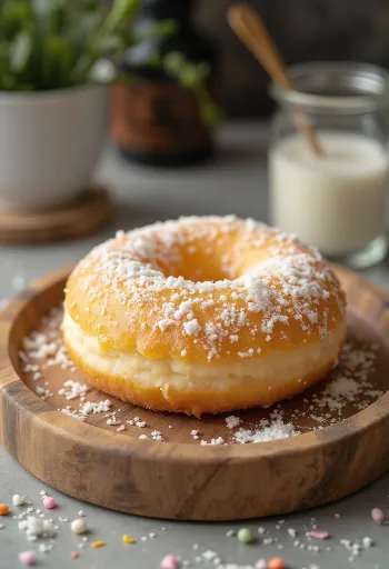 Hindistan cevizi sütlü donut sunumu
