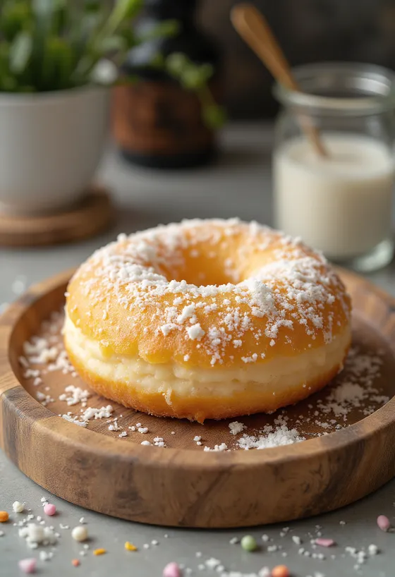 Hindistan cevizi sütlü donut sunumu