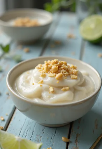 Zengin baharatlı sos içinde servis edilmiş yer fıstıklı mungunzá