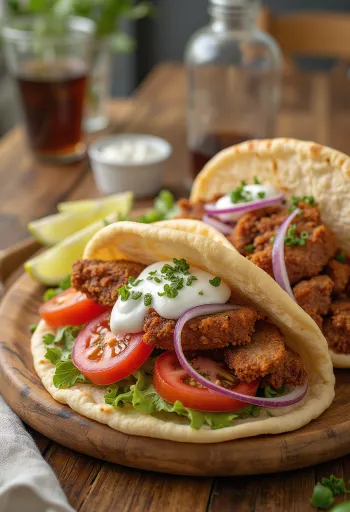 Pork Gyros, cacık soslu Yunan domuz eti pitası