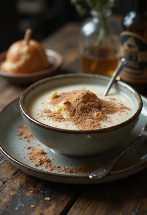 Kakaolu serpilmiş, taze meyvelerle servis edilen kremalı sütlü irmik.